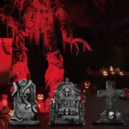 3/6Pcs 2024 Halloween Tombstone Decor Skull Tombstone RIP Letters Bad Omens Haunted House Decor for Patio Garden Frighten Kids