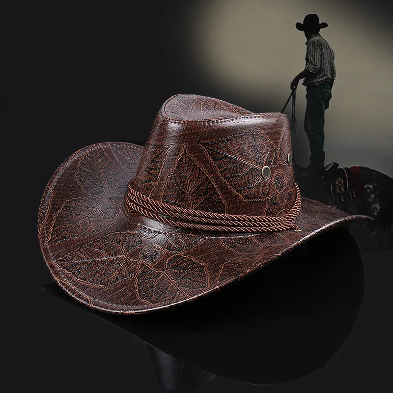 New Cowboy Knight Hat Women Men Leather Caps Western Sun Hats Gentleman Jazz Vintage Cap Large Grassland Summer Autumn Visors