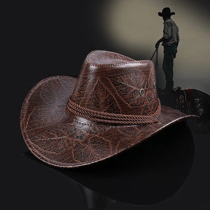 New Cowboy Knight Hat Women Men Leather Caps Western Sun Hats Gentleman Jazz Vintage Cap Large Grassland Summer Autumn Visors