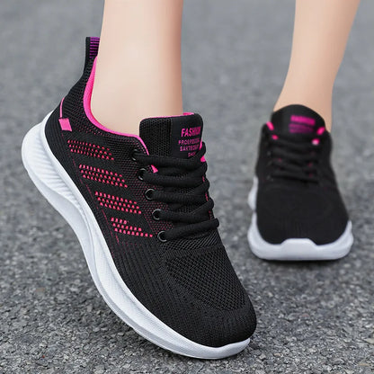 Chaussures de sport pour femmes Chaussures individuelles décontractées respirantes à semelle souple chaussures de course en maille volante d'automne