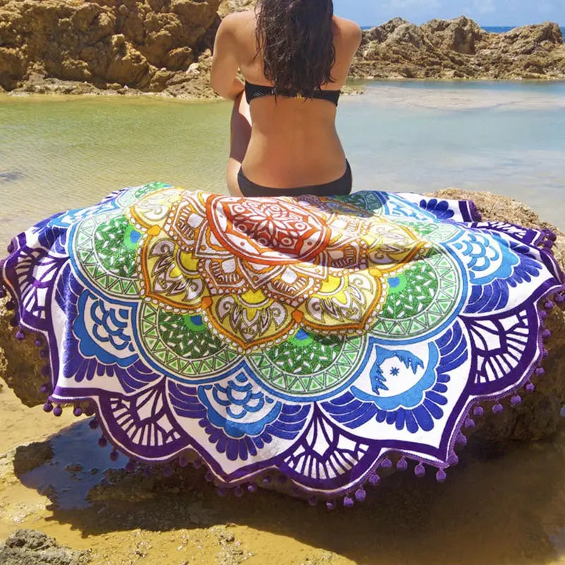 Indian Mandala Tapestry With Tassel Printed Beach Towel Wall Hanging Yoga Mat Bikini Cover-Up for Home Decor