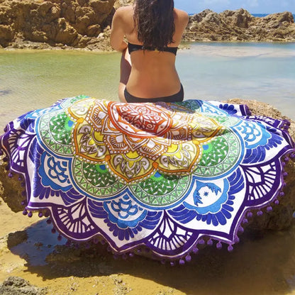 Indian Mandala Tapestry With Tassel Printed Beach Towel Wall Hanging Yoga Mat Bikini Cover-Up for Home Decor