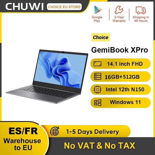 CHUWI GemiBook XPro 14.1 Inch Laptop Intel 12th N150 16GB DDR5 512GB SSD Windows 11 1920*1080 16:9 Screen WiFi 6 BT5.2 38Wh