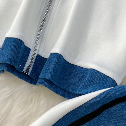Cowboy patchwork hooded jacket fashionable sports suit women's summer 2025 new two-piece set popular age reducing pants