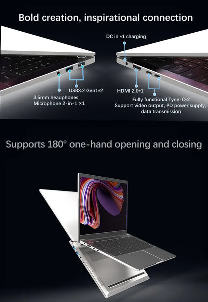 YSJMNPC New 15.6" Inch Laptop AMD Ryzen R9 6900HX R7 8845HS Max 64GB DDR5 2TB NVMe Wifi6 BT5.2 120Hz Notebook Gaming Computer PC