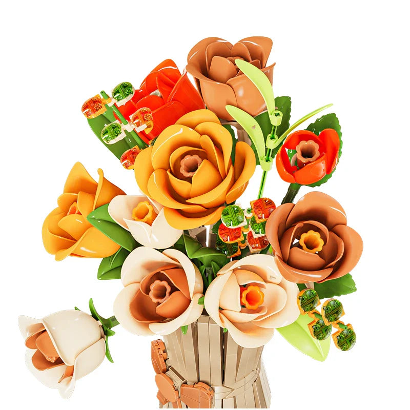 13066 868 + pièces blocs de construction Bouquet de fleurs plante Rose briques modèle enfant bricolage jouets adulte romantique cadeaux de saint valentin