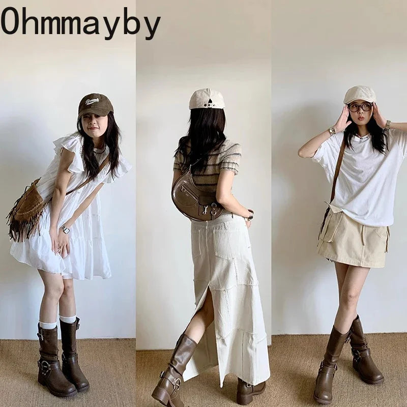 Bottes d'hiver de cowboy pour femmes, bottines décontractées à enfiler, fond épais, style moderne