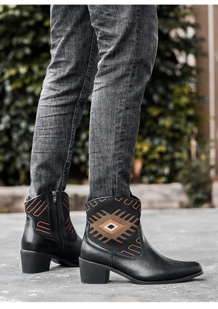 Cowboy Classic Fashionable Embroidered Pull On Boots with Wide Square Toe Western Retro Boot Durable 2025 Boots For Men