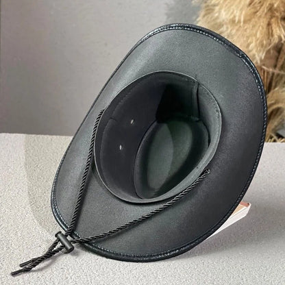 Chapeau de Cowboy occidental Vintage, ceinture de tête de bœuf, chapeaux Fedora à rivets pour hommes et femmes, voyage en plein air, à large bord, en cuir PU, casquettes de Cowgirl unisexes