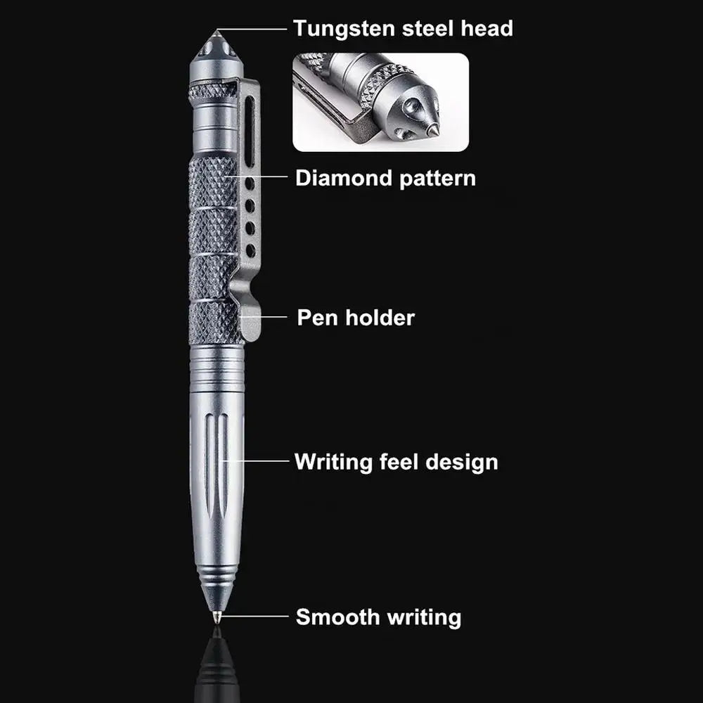 Stylo Tactique Militaire Multifonction Alliage d'Aluminium Outil de Survie Extérieur Camping Sécurité Outils de Survie Urgence Brise-verre Stylo