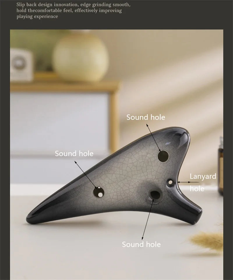 Ocarina-Flûte Alto C à 12 Trous en Céramique, Instrument Professionnel, Tao Chinois, Motif Craquelé, Deux Documents Dégradé