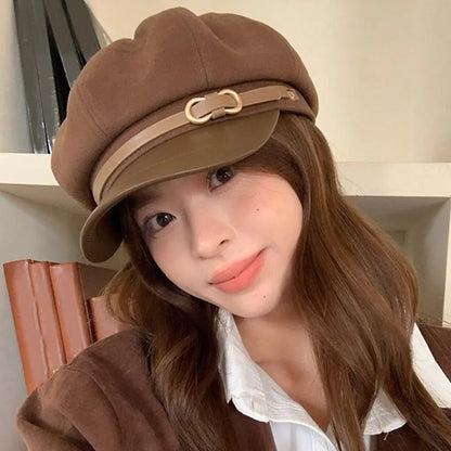 Béret de Style britannique rétro pour femmes, casquette de journal octogonale polyvalente pour grande circonférence de la tête, chapeau de printemps et d'automne
