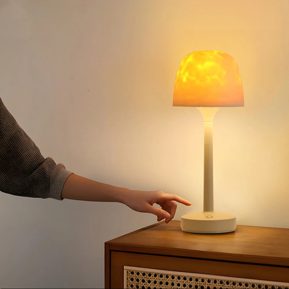 Water Ripple Lamp Rechargeable Night Light Atmosphere Desk Lamp Ocean Wave Projector Lamp for Home Bedroom Living Room