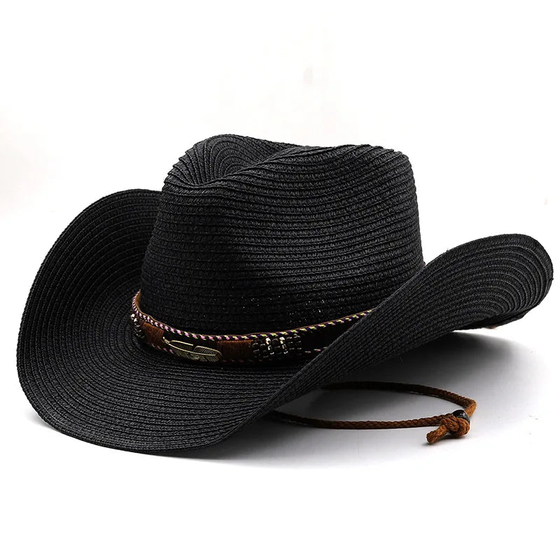 Chapeau de Cowboy d'été à large bord pour femmes et hommes, chapeaux de paille de Cowgirl occidentale, robe de mode, couvre-chef de fête, casquette unisexe