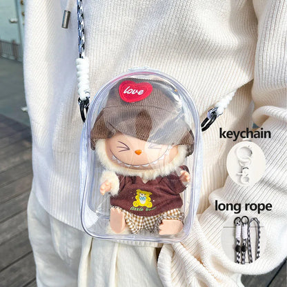 For 15cm Labubu V2 Sitting Party Cotton Doll Crossbody Pain Bag PVC Storage Bag Hairball Dolls Display Bag