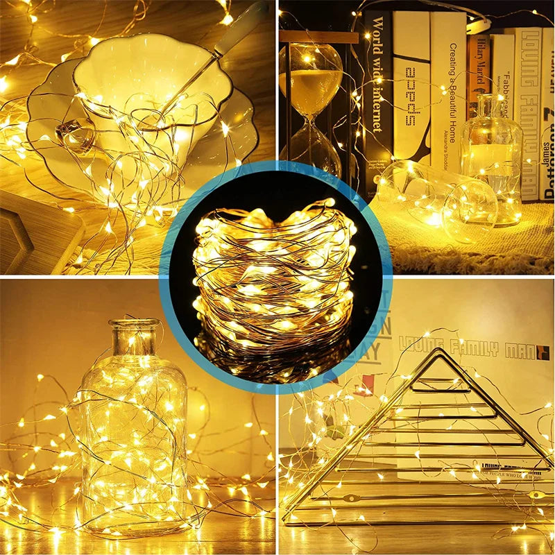 Guirxiété lumineuse LED dégradée USB, fil de cuivre, 20m, 200LED, guirxiété de lampe extérieure de vacances, arbre de Noël, décoration de fête de mariage
