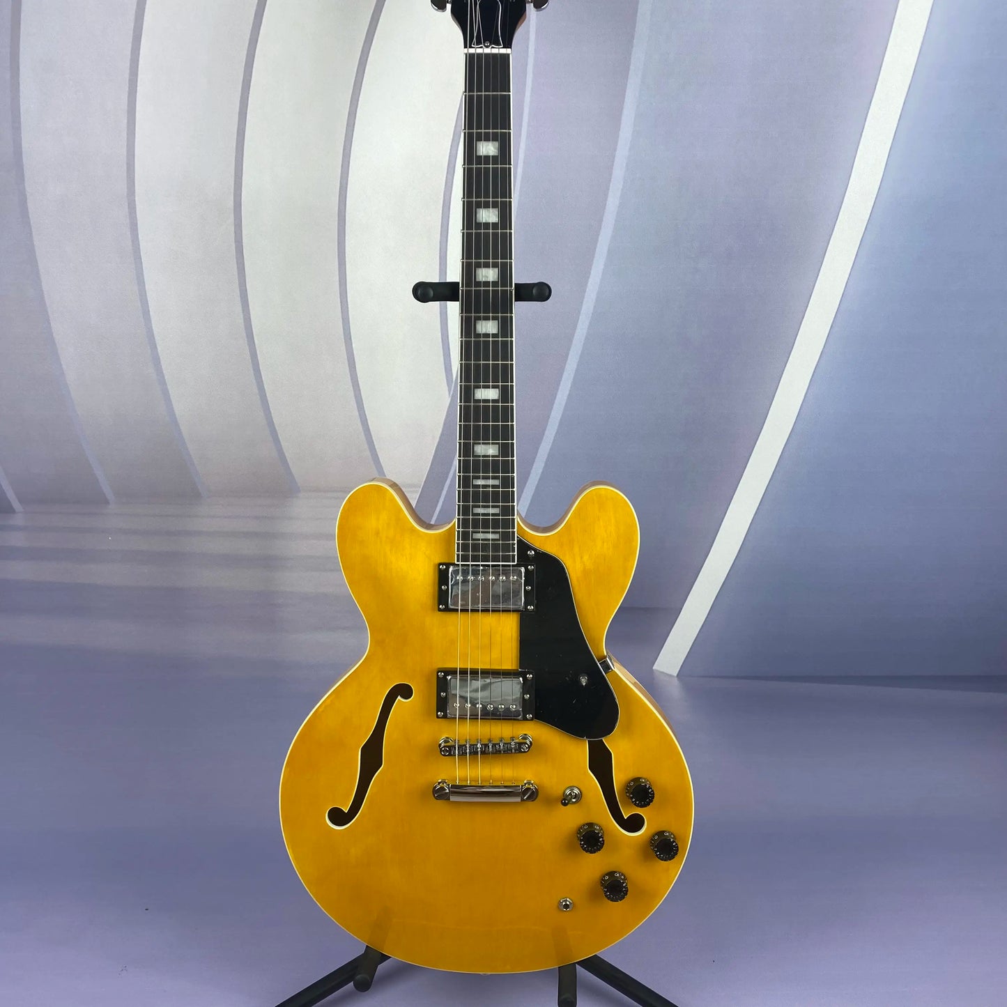 Guitare électrique jaune à corps semi-creux, pont fixe, expédié depuis les états-unis