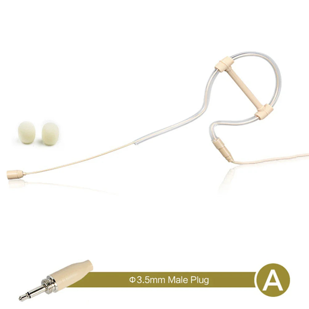 Casque beige à oreillette unique, microphone, fonctionnement mains libres, prise XLR 3,5 mm, 3 broches, 4 broches, avec bonnette de microphone