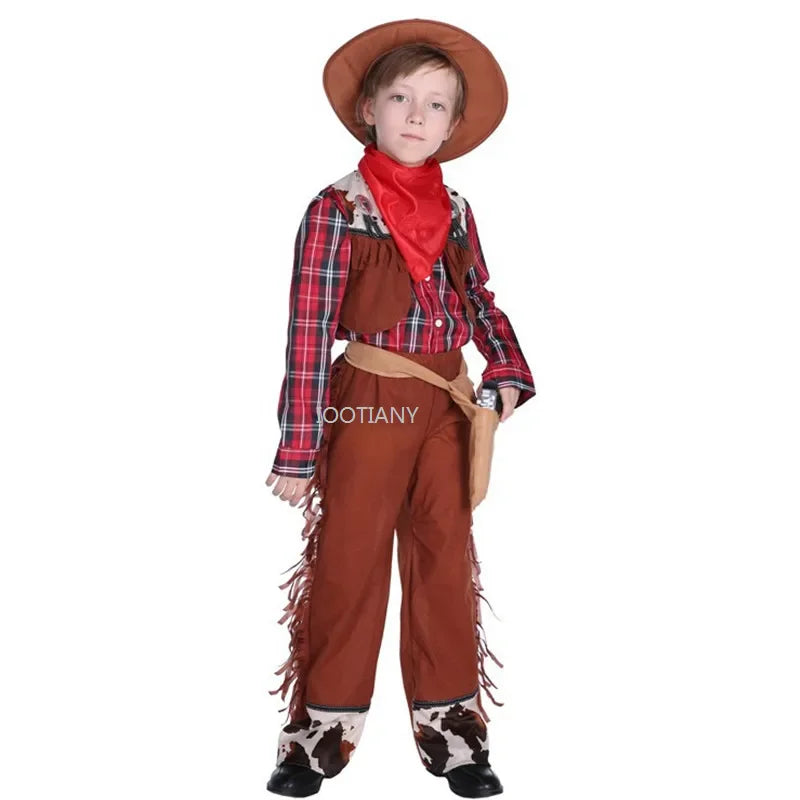 Western Cowboy Drama Performance Costume Kids Masquerade Cowboy Costumes For Boys Carnival Purim Parade Stage Play Party Dress