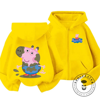 Sweat à capuche zippé Peppa Pig pour enfants, style dessin animé, pour garçons et filles de 3 à 14 ans