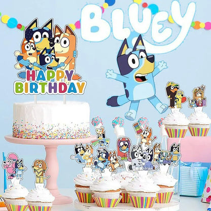 25pcs Bluey  Cartoon Blue Dog Bingo Cake Decoration Top Happy Birthday For Cake Dessert Kids Birthday Party Photo Decorations