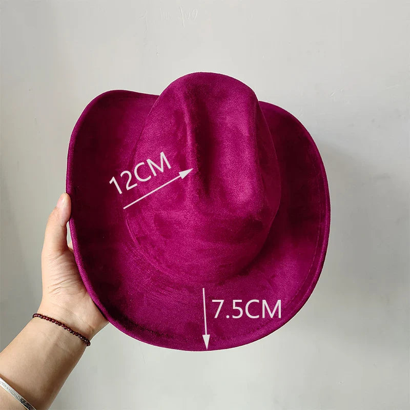 Classic Suede Leather 7.5CM Western Cowboy Women's Fedora Hat Men's Church Jazz Hat Fashion Travel Party Hat Denim Hat 2025