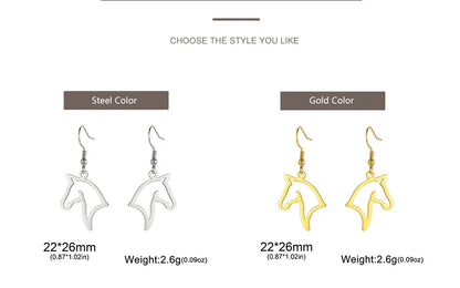 My Shape Boucles d'oreilles tête de cheval pour femme, acier inoxydable, goutte de cheval, boucle d'oreille pendante, bijoux amoureux, cadeaux du Nouvel An