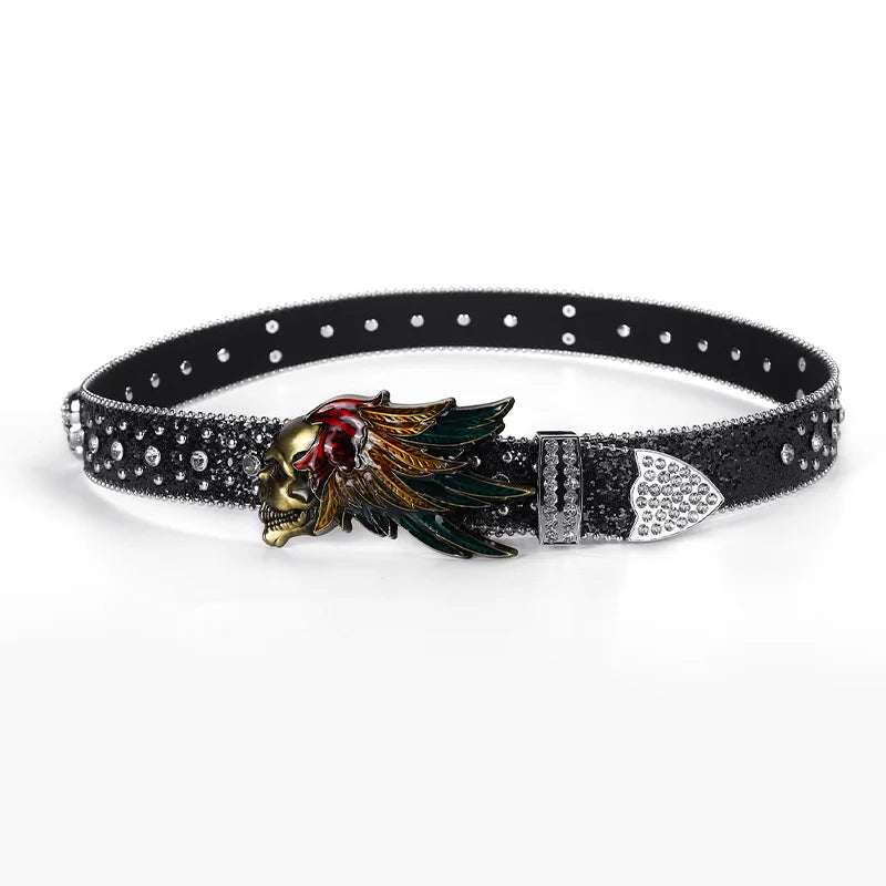 Nouvelle ceinture en strass de créateur, ceinture de cowboy western cloutée de diamants, ceinture punk bling en cuir PU véritable de haute qualité pour femme et homme
