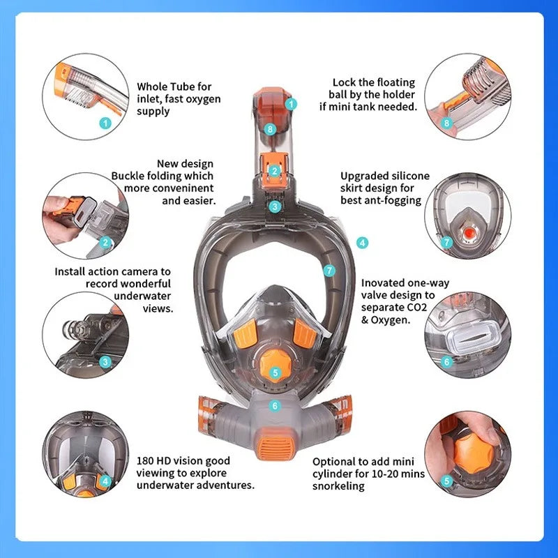 Nouveau masque de plongée sous-marine complet masque de plongée sous-marine pour adulte lunettes Anti-buée sous-marine vue large masque de natation Transparent pliable