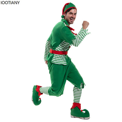 Christmas Outfits Men Striped Christmas Elf Cosplay Costume Xmas Performance Dress Up Festival Party Stage Fancy Dress New