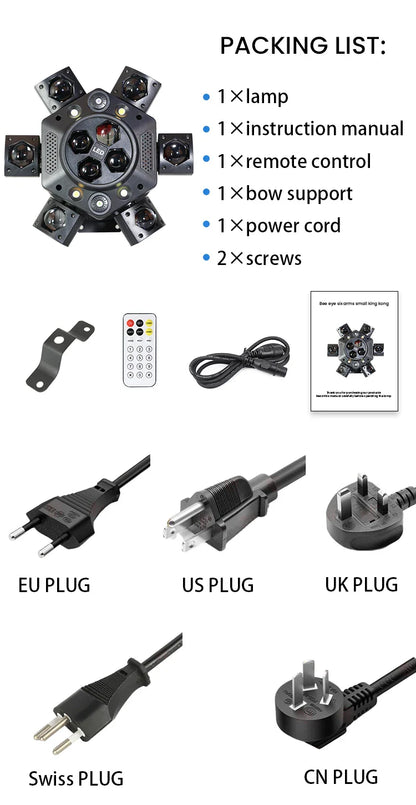 Projecteurs de scène à LED mobiles à 6 bras RGBW 150W Lyre Beam Lumières de fête avec télécommande Son DMX Disco DJ pour Karaoké Discothèque