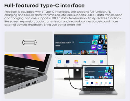 PC portable tablette 2-en-1 CHUWI FreeBook 512 Go SSD 16 Go LPDDR5 Intel N150 Écran IPS FHD 13,5" WIFI 6 BT5.2 Windows 11
