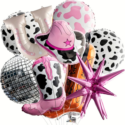 Ensemble de ballons avec chapeau et bottes de Cowgirl rose, 9 pièces, décorations de fête sur le thème occidental, ballons imprimés de vache, décorations de fête d'anniversaire