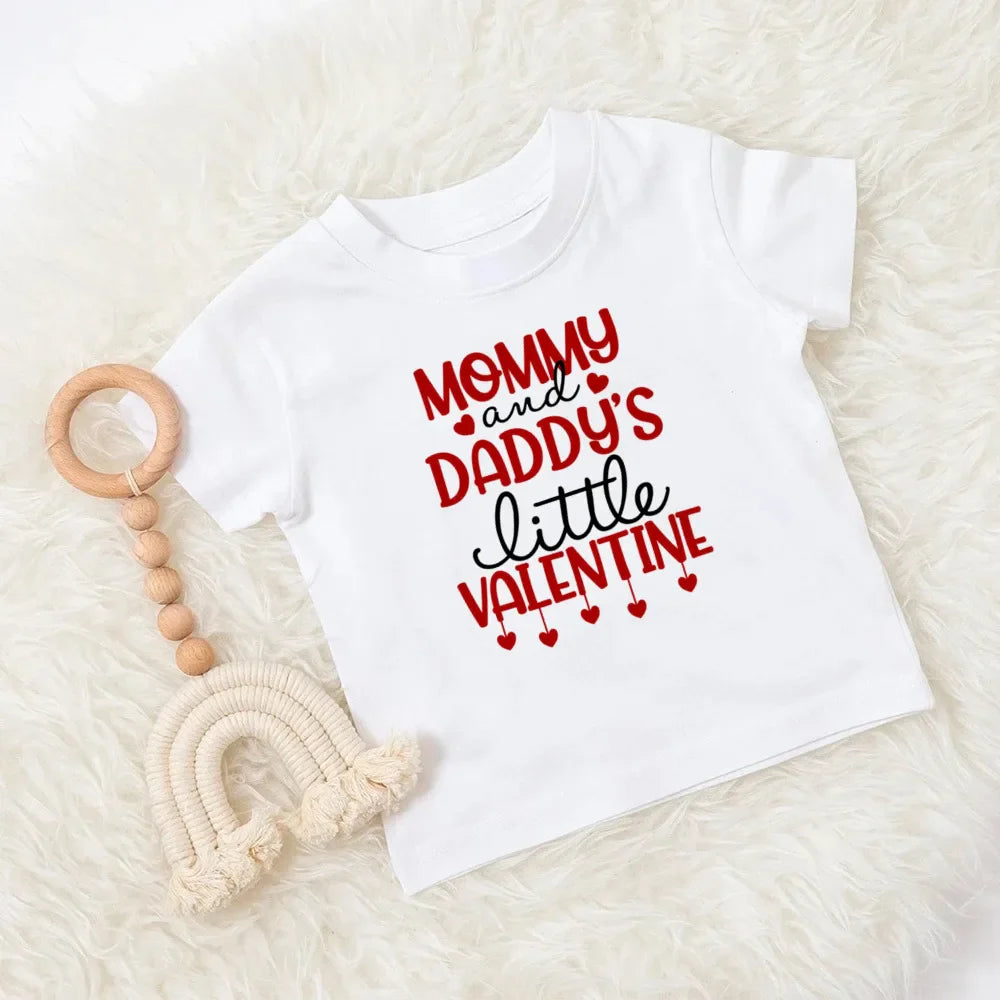 T-shirt imprimé pour maman et papa, vêtements pour enfants, hauts pour garçons et filles, tenue décontractée pour fête de la saint-valentin