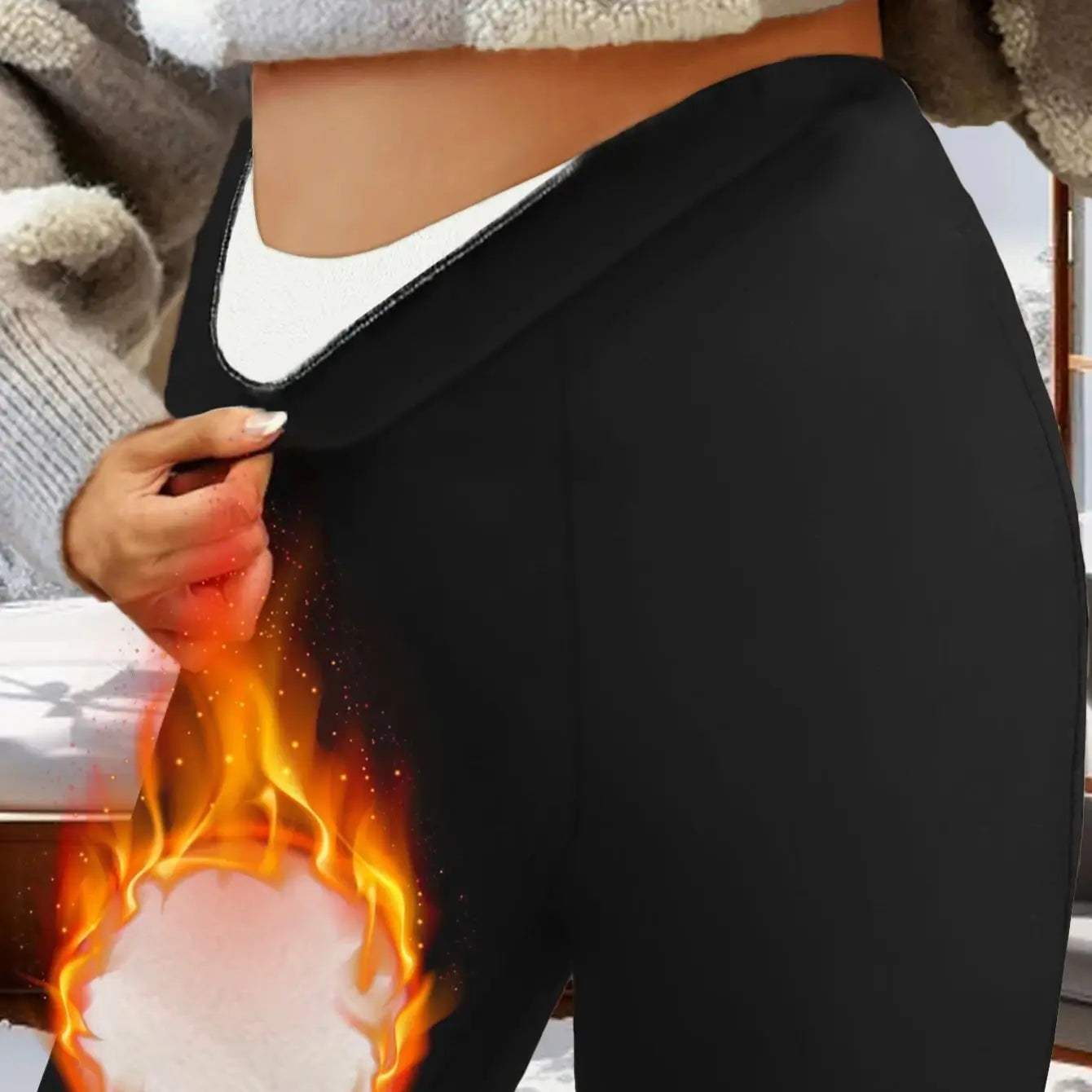 1 paire de pantalons évasés doublés de laine chaude pour femmes, leggings coupe-vent d'hiver, pantalons de cyclisme en plein air pour temps froid