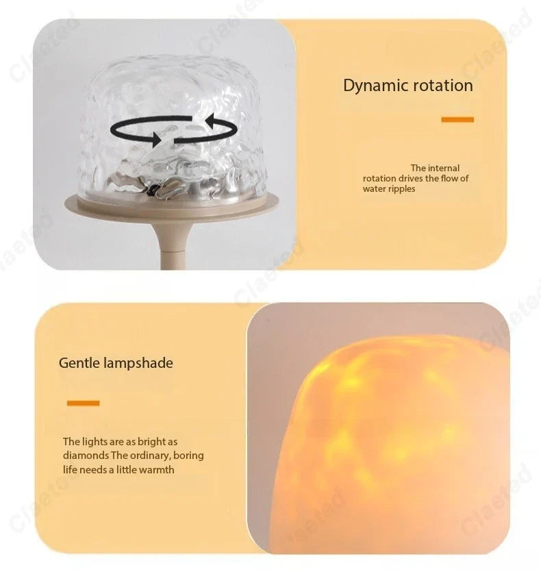Lampe de chevet LED haute sur pied, effet vague d'eau, atmosphère romantique, cadeau pour couple, veilleuse de projection d'intérieur pour chambre à coucher
