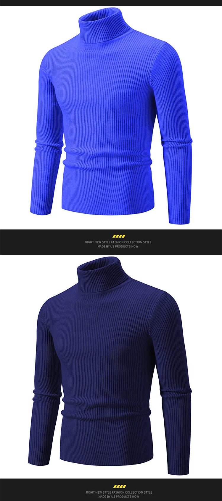 Hommes Pulls Gilets Cols Roulés Tricotés Manches Longues Couleur Unie Décontracté Coupe Slim Épais Épissure Automne Hiver