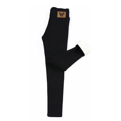Leggings d'hiver doublés de velours pour femmes, pantalons chauds, taille haute, monochromatique, confortable, extensible, thermique, grande taille, sourire