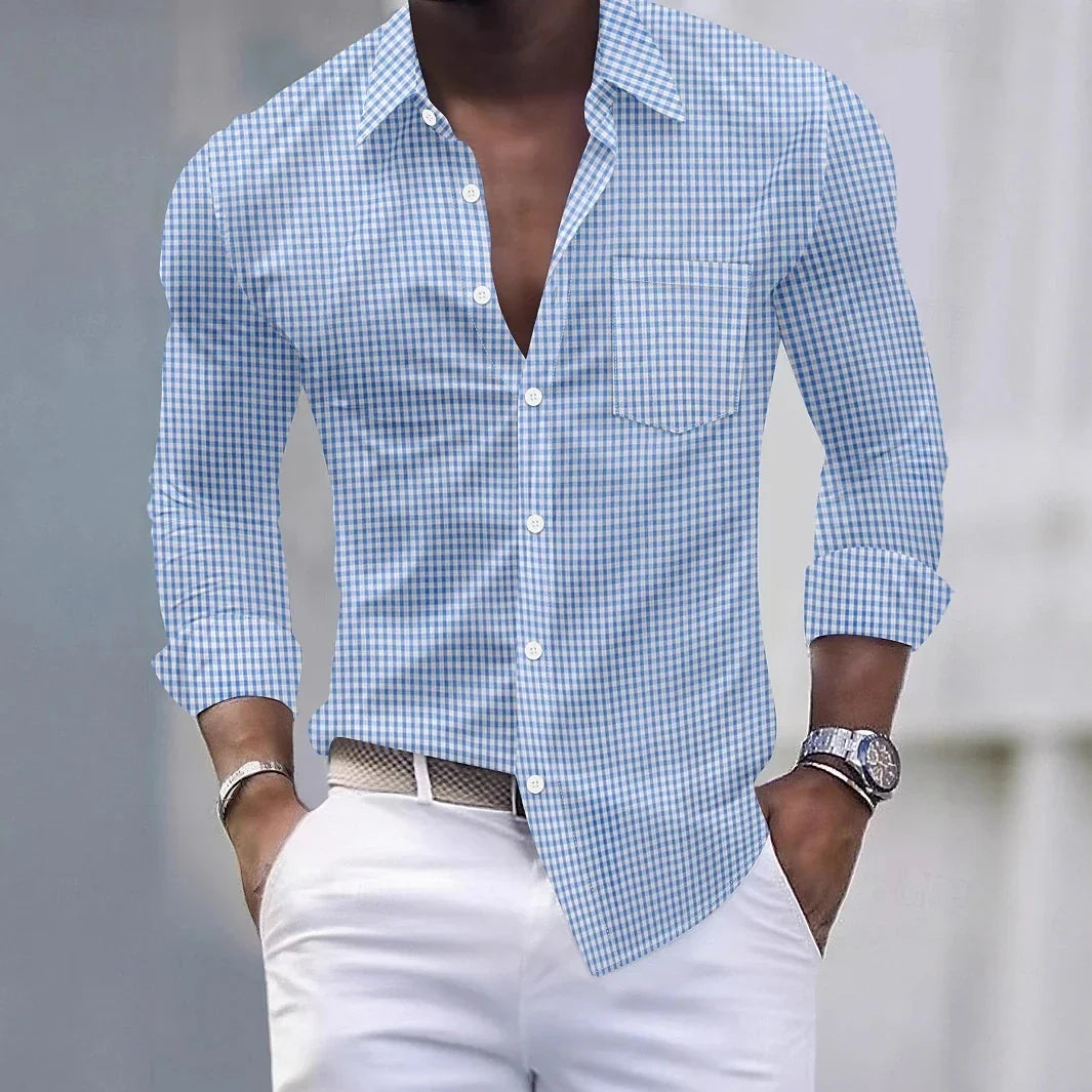 Chemise classique à carreaux pour hommes, manches longues, revers boutonné, business décontracté, rue, confortable, livraison rapide