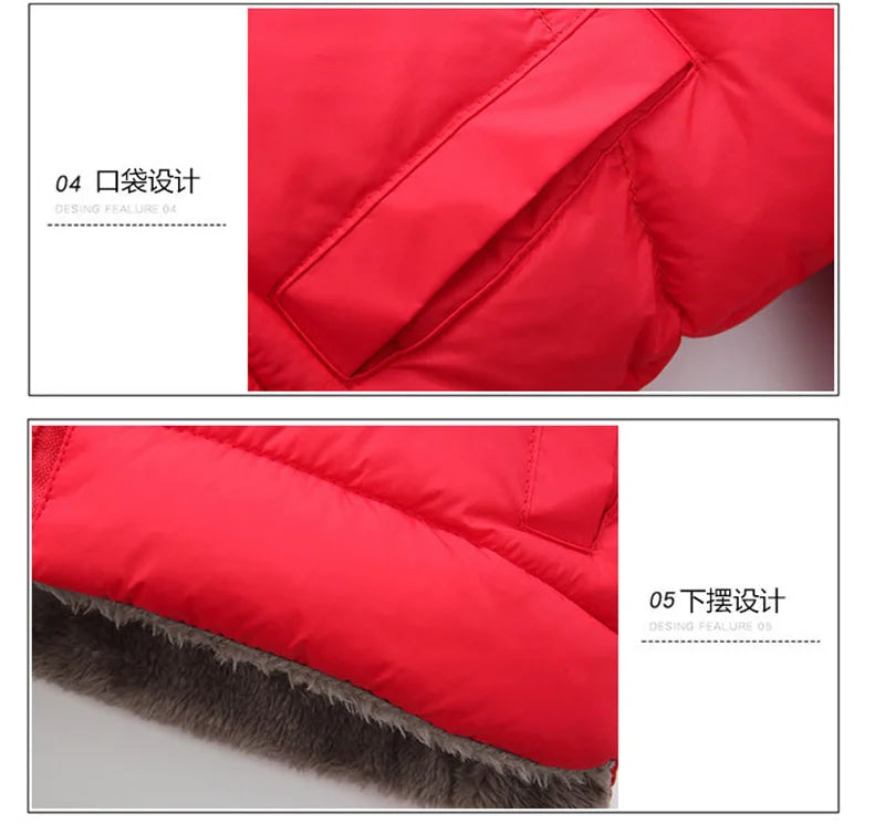 -30℃ Winter Lamb Wool Jackets Baby Girls Plus Velvet Thick Coats Children Hooded Cold Weather Outwear Boys Cotton Clothes 1-6Y