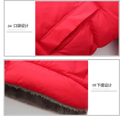 -30℃ Winter Lamb Wool Jackets Baby Girls Plus Velvet Thick Coats Children Hooded Cold Weather Outwear Boys Cotton Clothes 1-6Y