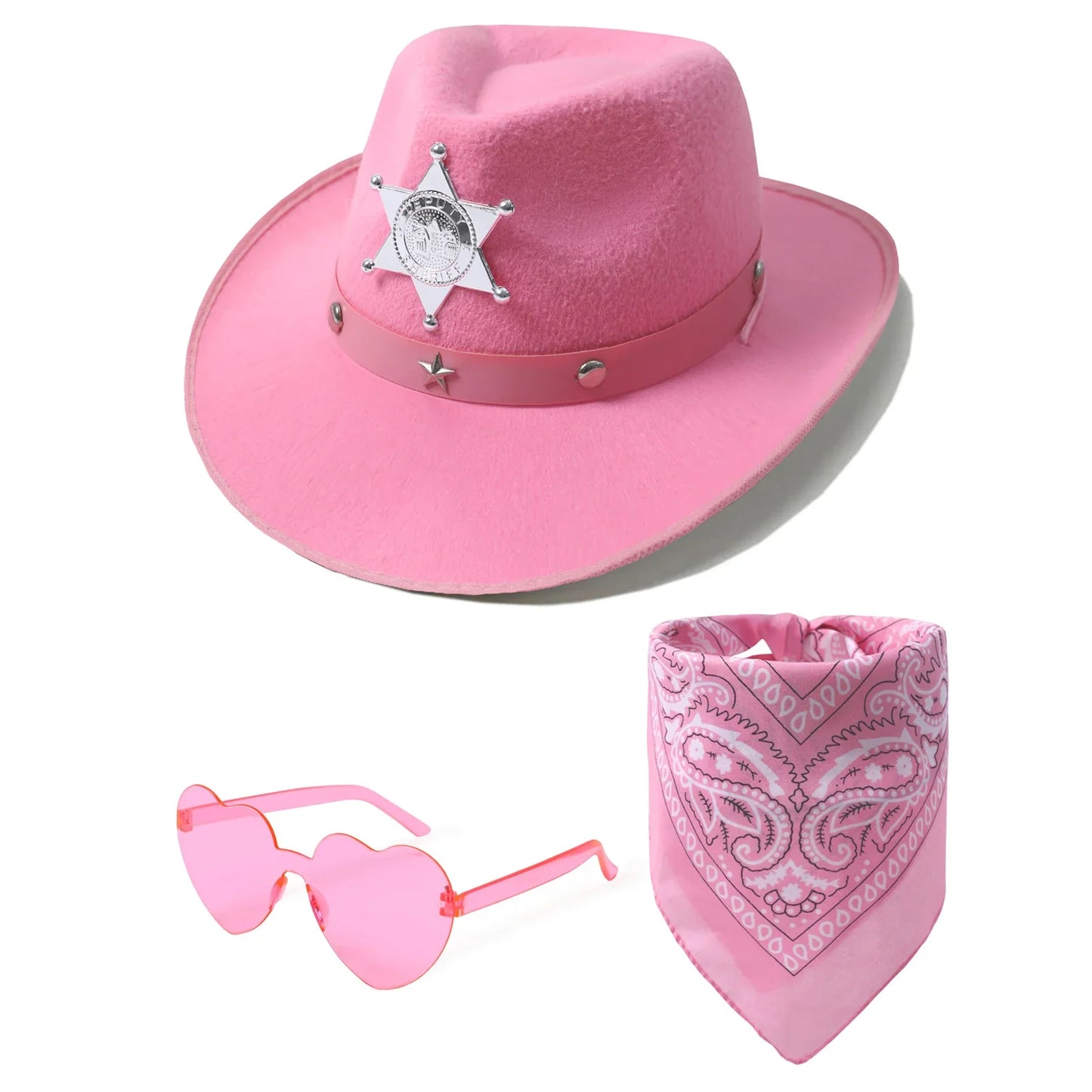Chapeau de Cowgirl rose pour filles et enfants, chapeau de Cowboy avec lunettes Bandana, casquette de princesse occidentale, accessoires de Costume de fête d'anniversaire