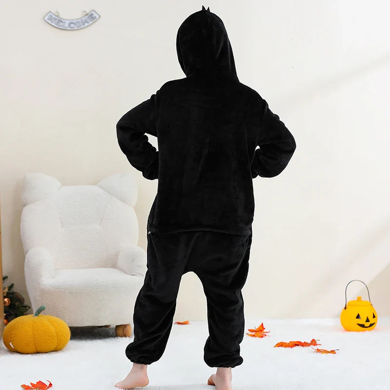 MICHLEY Pyjama grenouillère en flanelle pour Halloween, hiver, avec capuche, pour enfants, déguisement familial, combinaison de nuit, robe de chambre pour garçons et filles