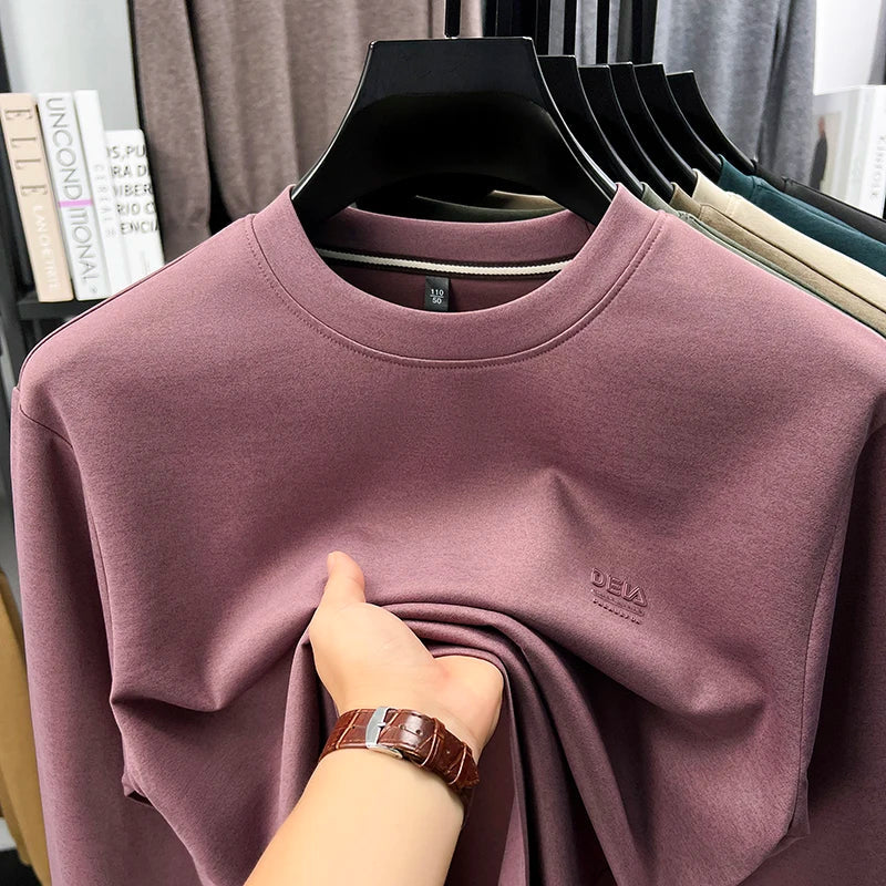 Sweat-shirt homme 2025 nouveau Style printemps et automne homme T-shirt à manches longues en pur coton col rond T-shirt basique à la mode