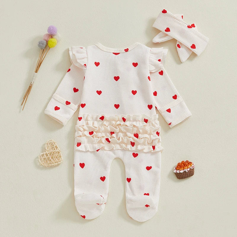 Tregren - Combinaison pour nouveau-né fille, pyjama à volants, fermeture éclair, avec bande de sauna