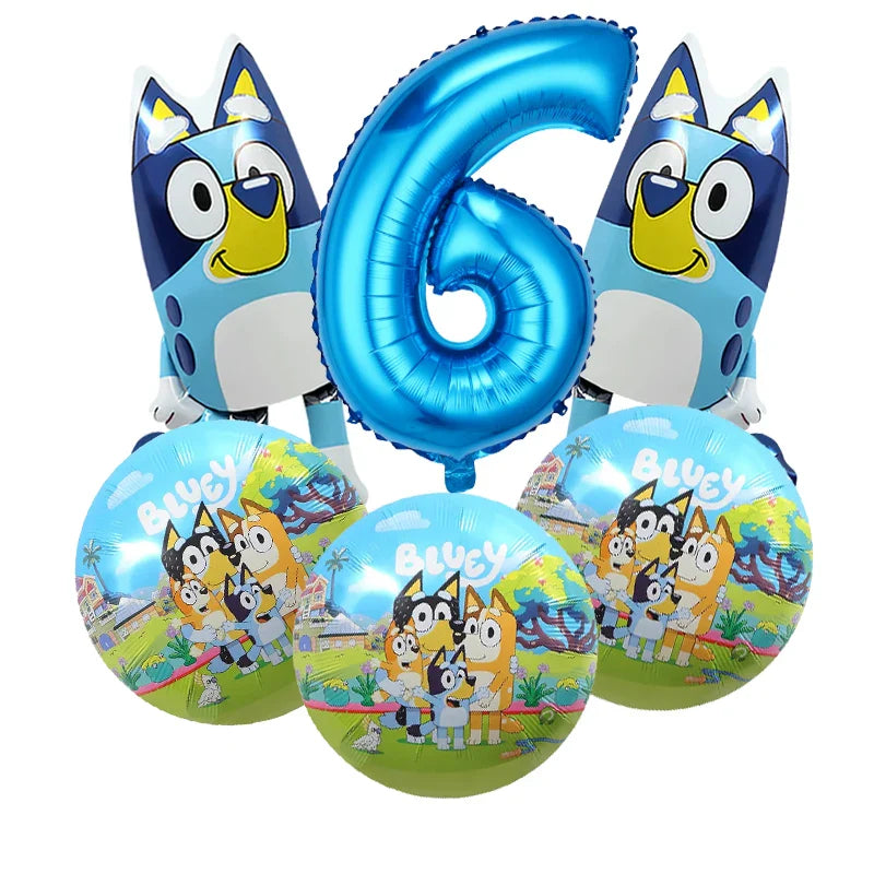 Bluey – vaisselle de fête d'anniversaire de noël, bannière jetable, garniture de gâteau, drapeau suspendu, ballons avec chiffres bleus, décoration d'anniversaire