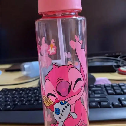 Stitch Large Plastic Tumbler With Lid Straw And Carry Cord Leakproof Lock Design For School Travel Sports Gift
