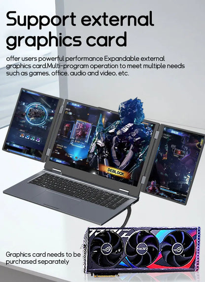 CRELANDER MAX16 New Laptop Triple Screen Intel Core i7 CPU 16 inch +dual 10.5 inch Face Recognition RJ45 M2 SSD Notebook Laptop