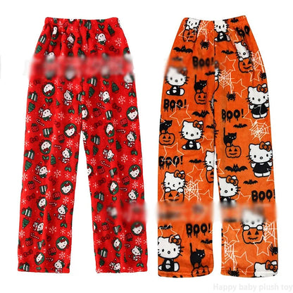Sanrio Hello Kitty Pajamas Christmas Hello Kitty Flannel Pants Winter Warmth Pajamas Home Pants In Autumn Winter Fashion Trous