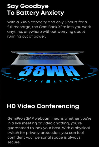 CHUWI GemiBook XPro 14.1 Inch Laptop Intel 12th N150 16GB DDR5 512GB SSD Windows 11 1920*1080 16:9 Screen WiFi 6 BT5.2 38Wh
